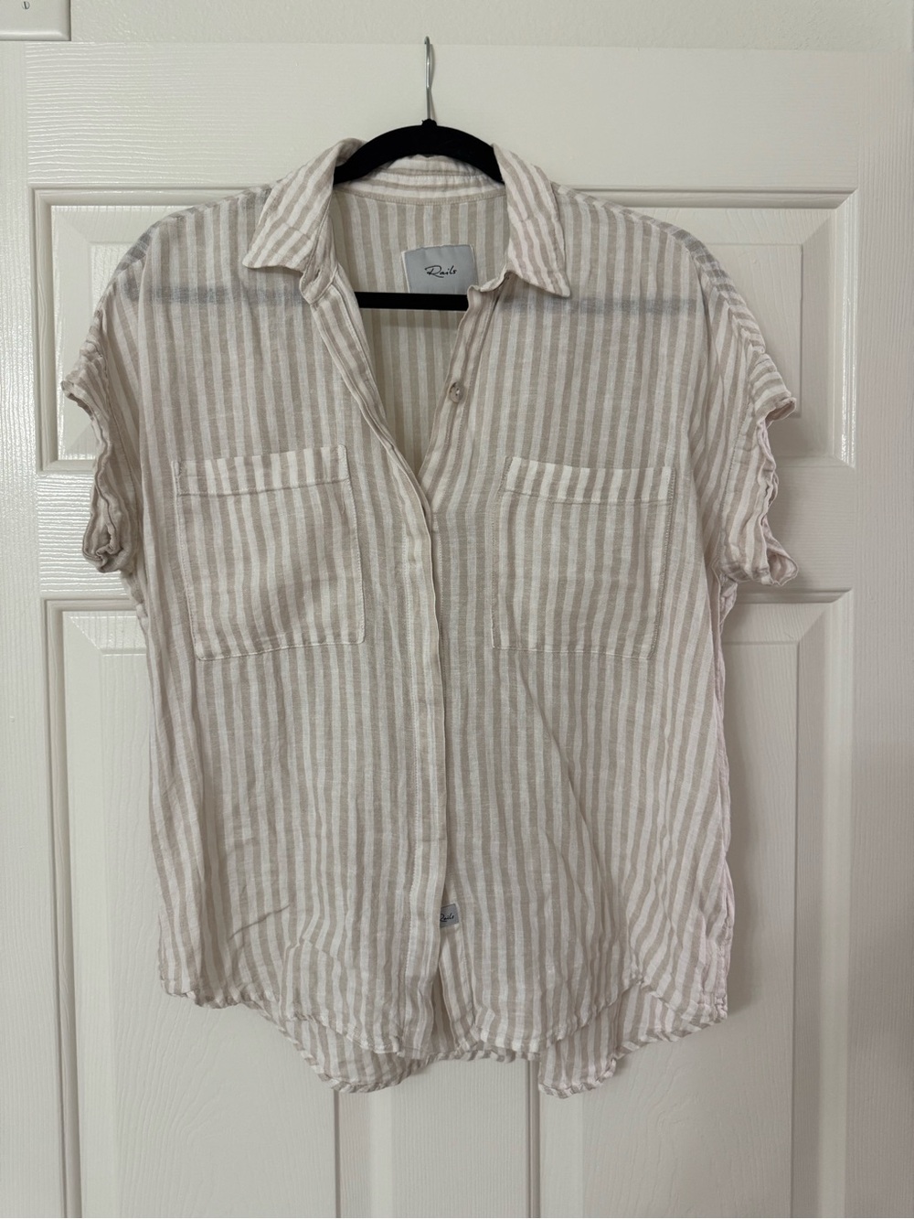 Rails Beige & White Striped Short Sleeve Button-Up
